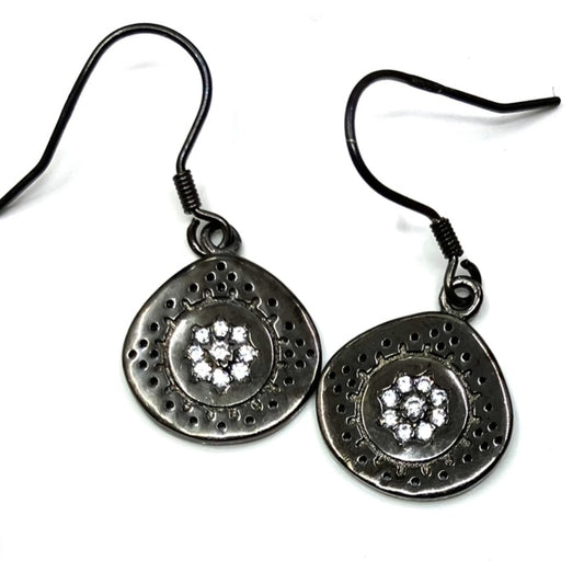 Oxidised Sterling Silver Earring 9 CZ