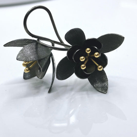 Oxidised Sterling Silver Earrings Fuchsia Gold Plated