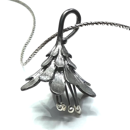 Oxidised Sterling Silver Pendant Fuchsia on Ox Silver Chain