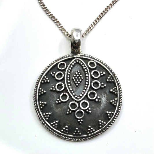 Oxidised Sterling Silver Pendant Round on Silver Chain