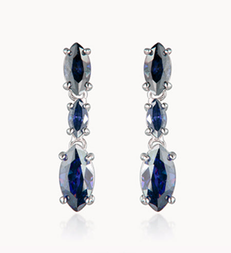 Navy Cubic Zirconia Sterling Silver Long Earrings