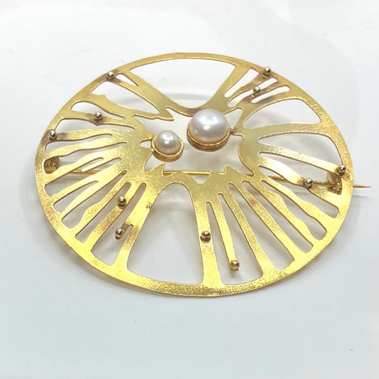 Pearl and Gold Plated Sterling Silver Brooch