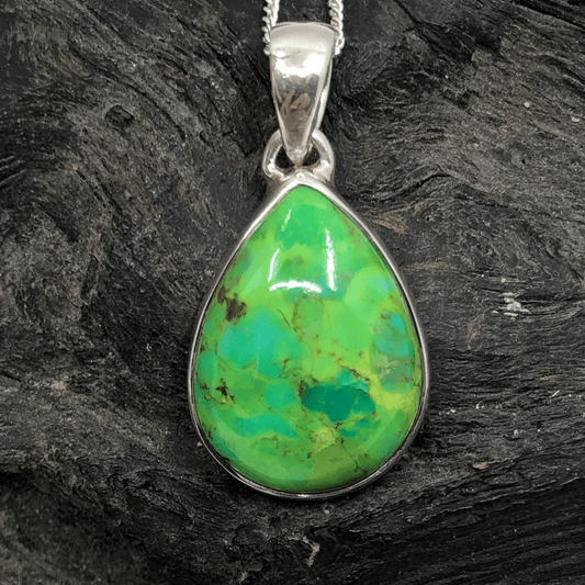 Green Turquoise Sterling Silver Pear Pendant on Silver Chain