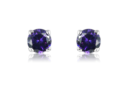 Amethyst Coloured CZ Sterling Silver Round Studs