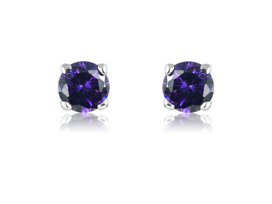 Amethyst Coloured CZ Sterling Silver Round Studs