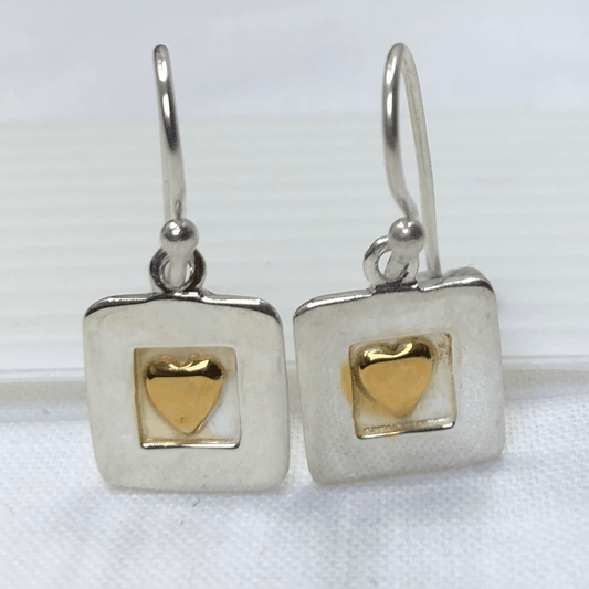 Sterling Silver and Gold Plated Heart Earrings Square