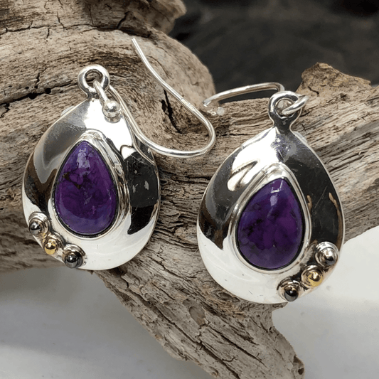 Purple Turquoise and Sterling Silver 3 Ball Earrings