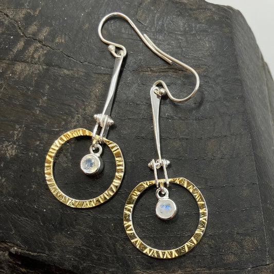 Rainbow Moonstone and Sterling Silver Earrings with Gold Plate