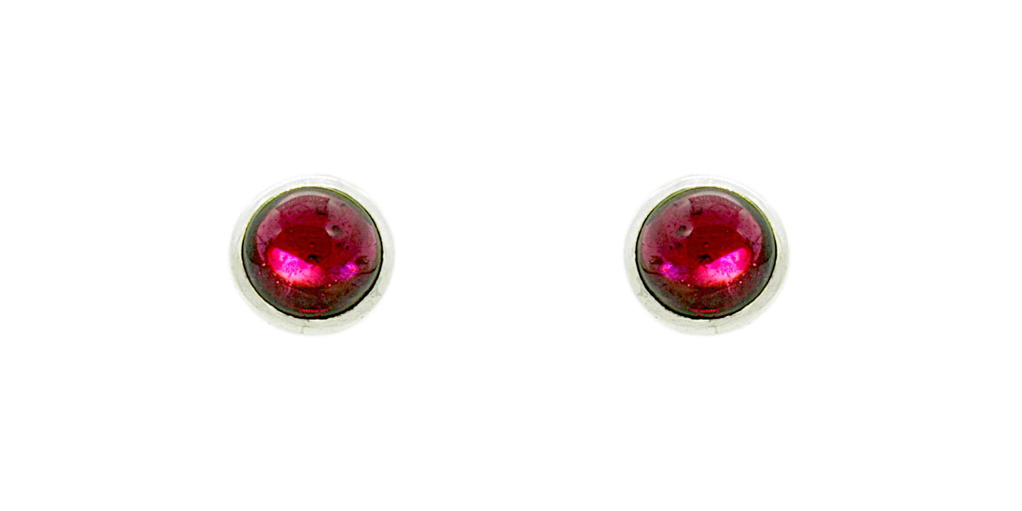 Garnet Sterling Silver Small Round Studs