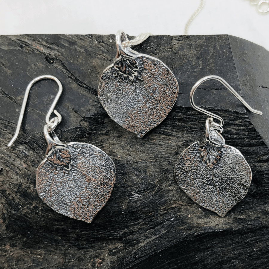 Oxidised Sterling Silver Leaf Earrings