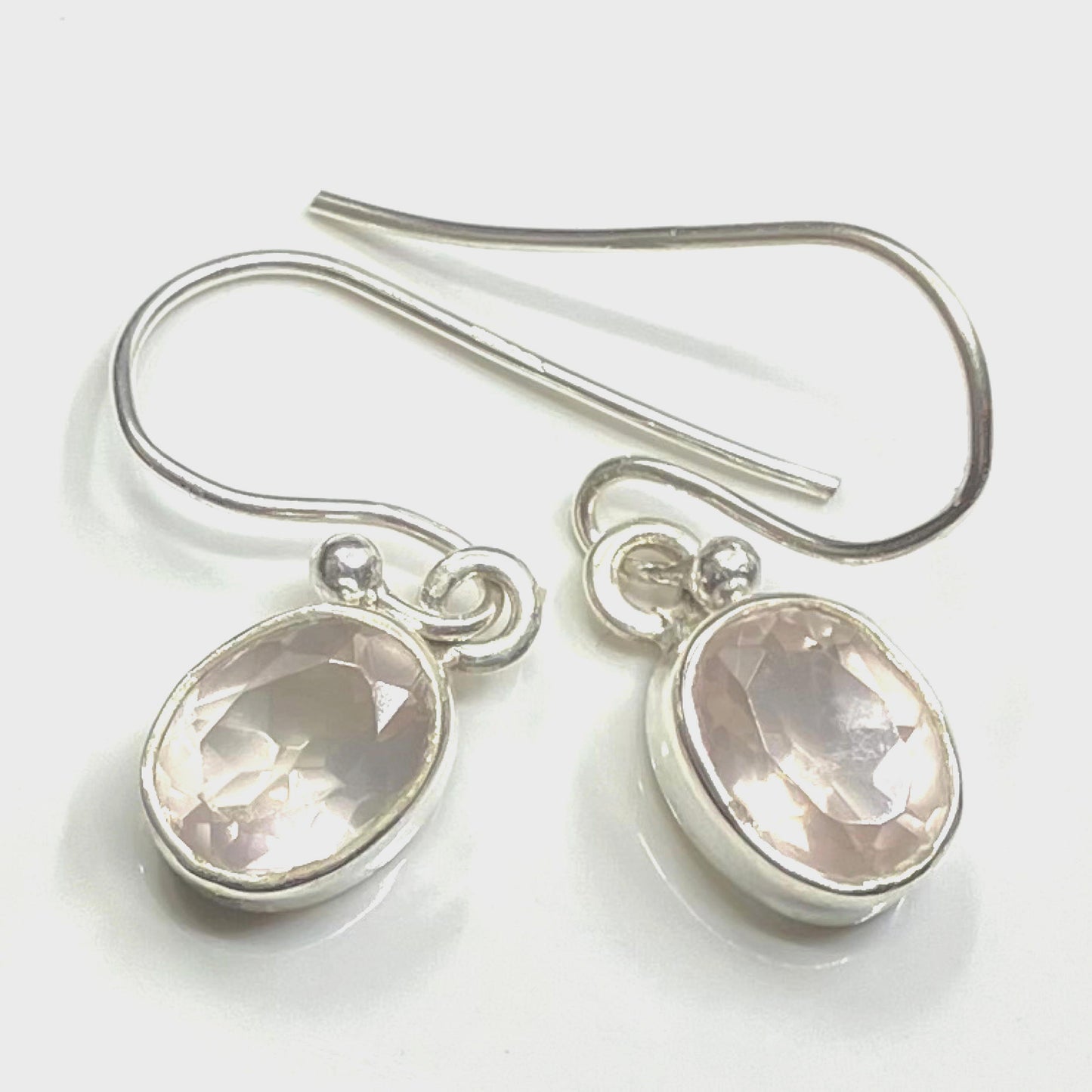 Rose Quartz and Sterling Silver Earrings Faceted Oval Small