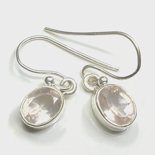 Rose Quartz and Sterling Silver Earrings Faceted Oval Small