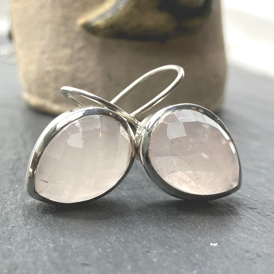 Rose Quartz and Sterling Silver Earrings Faceted Tear Drops