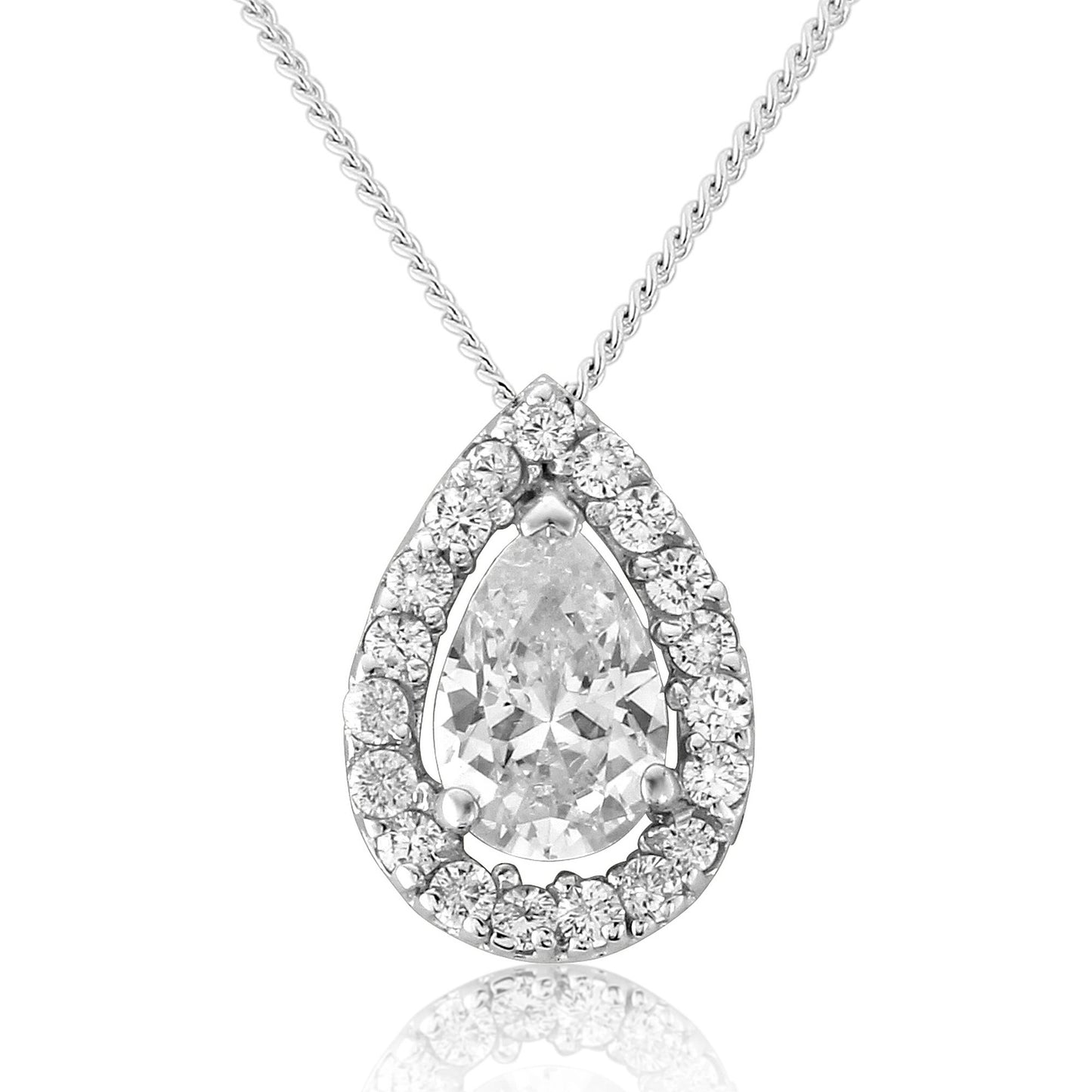 White CZ and Sterling Silver Teardrop Shaped Pendant and Silver Chain