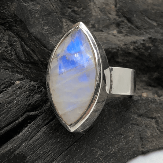 Rainbow Moonstone and Sterling Silver Faceted Eye Ring