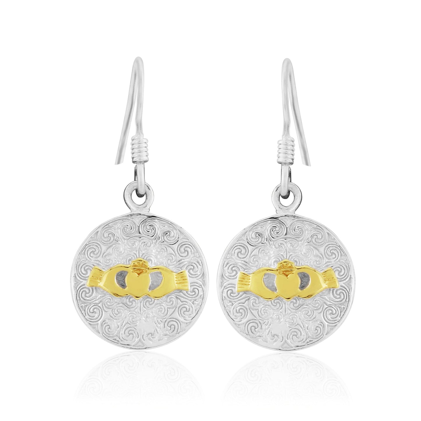 Claddagh Gold Plated Sterling Silver Round Earrings