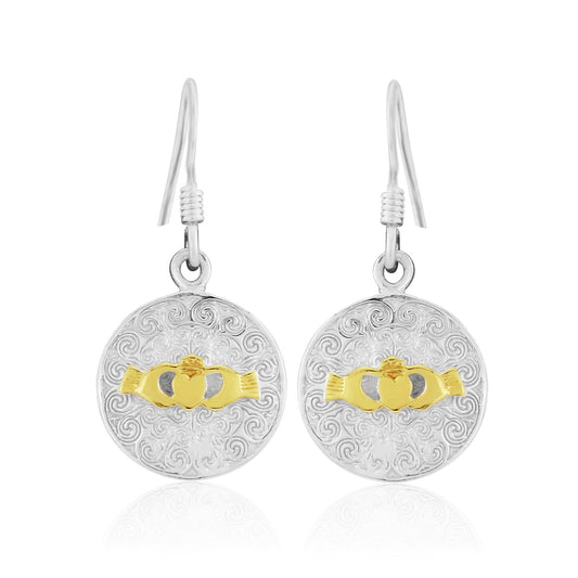 Claddagh Gold Plated Sterling Silver Round Earrings