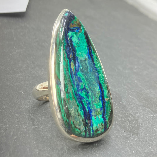 Shattuckite and Sterling Silver Ring Long Pear