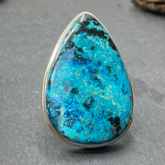 Shattuckite and Sterling Silver Ring Pear