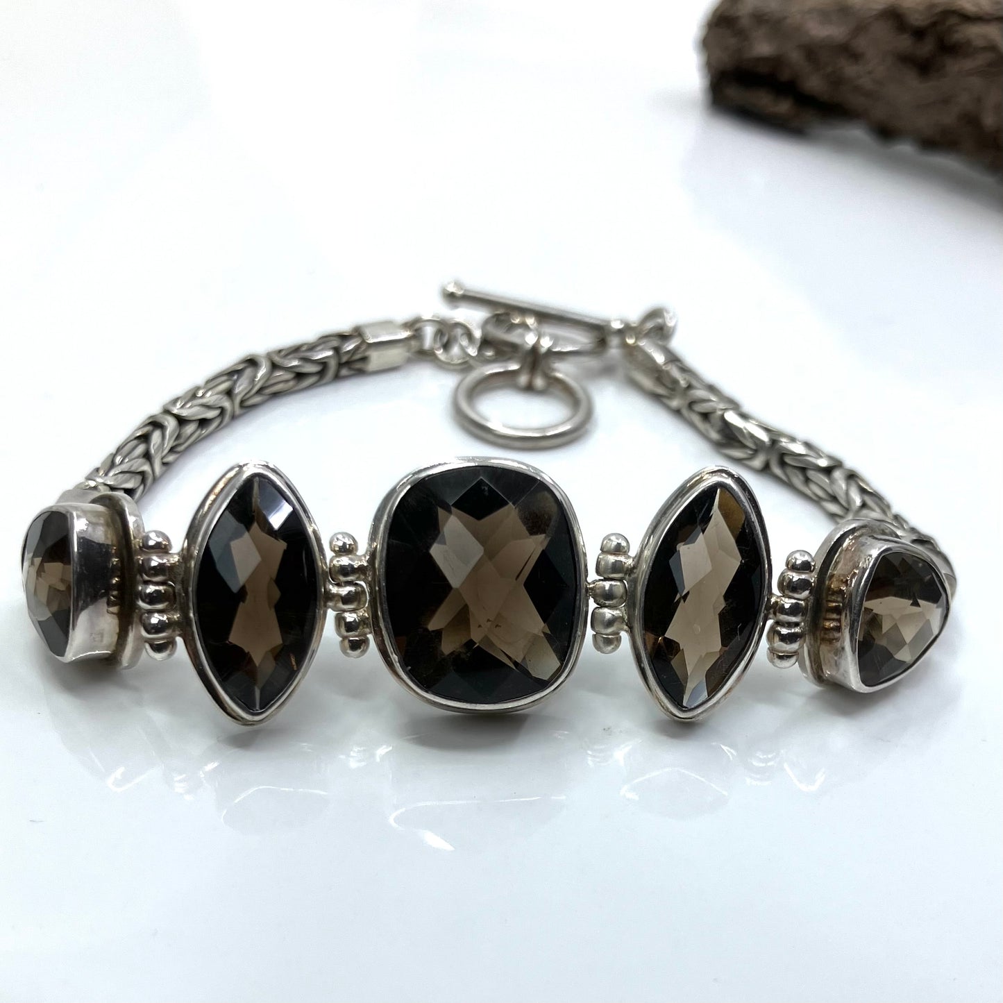 Smoky Quartz and Sterling Silver Bracelet 5 stone