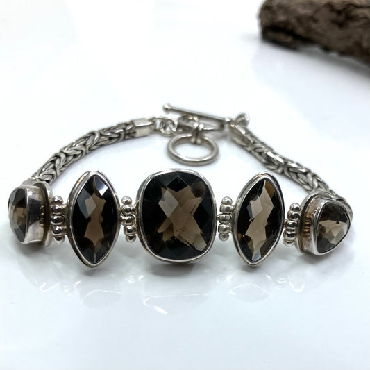 Smoky Quartz and Sterling Silver Bracelet 5 stone