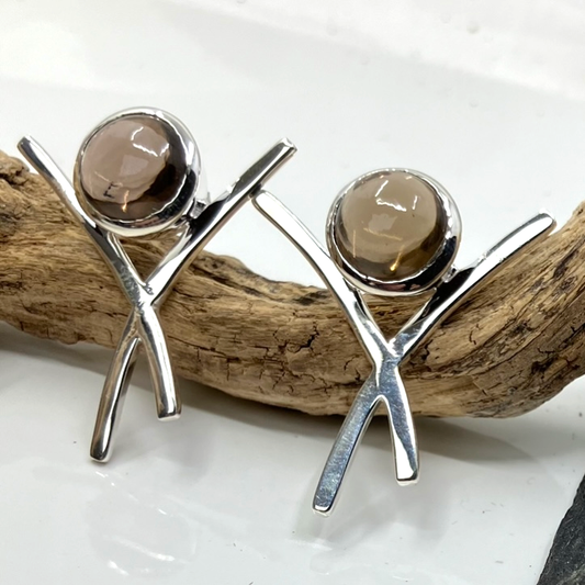 Smoky Quartz and Sterling Silver Earrings Post X