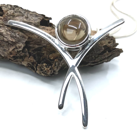 Smoky Quartz and Sterling Silver Pendant X on Silver Chain
