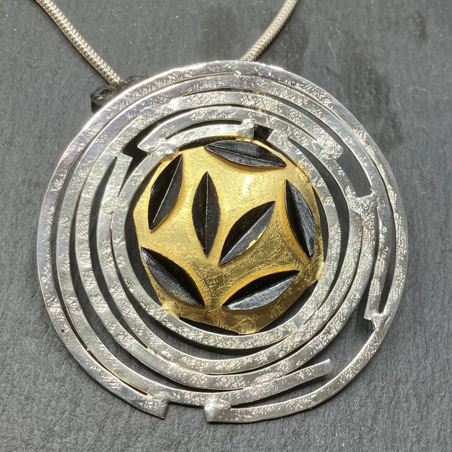 Sterling Silver and Gold Plate and Oxidised Leaves Pendant and Silver Chain