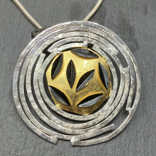 Sterling Silver and Gold Plate and Oxidised Leaves Pendant and Silver Chain