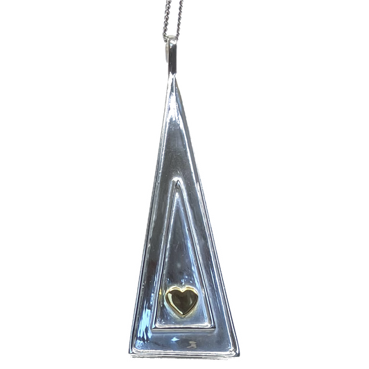 Sterling Silver and Gold Plated Heart Pendant Triangular and 16" curb chain