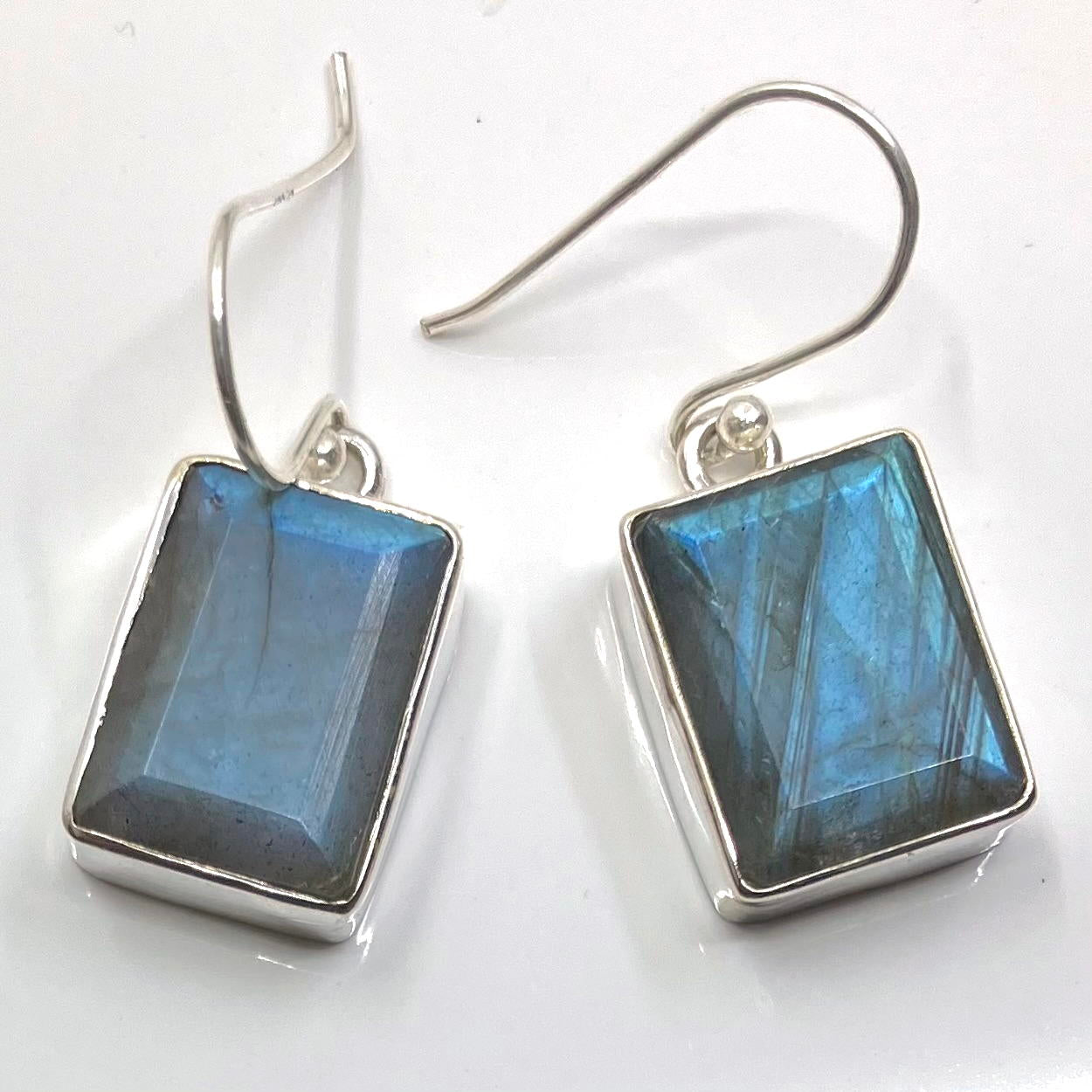 Labradorite and Sterling Silver Earrings Facet Rectangles