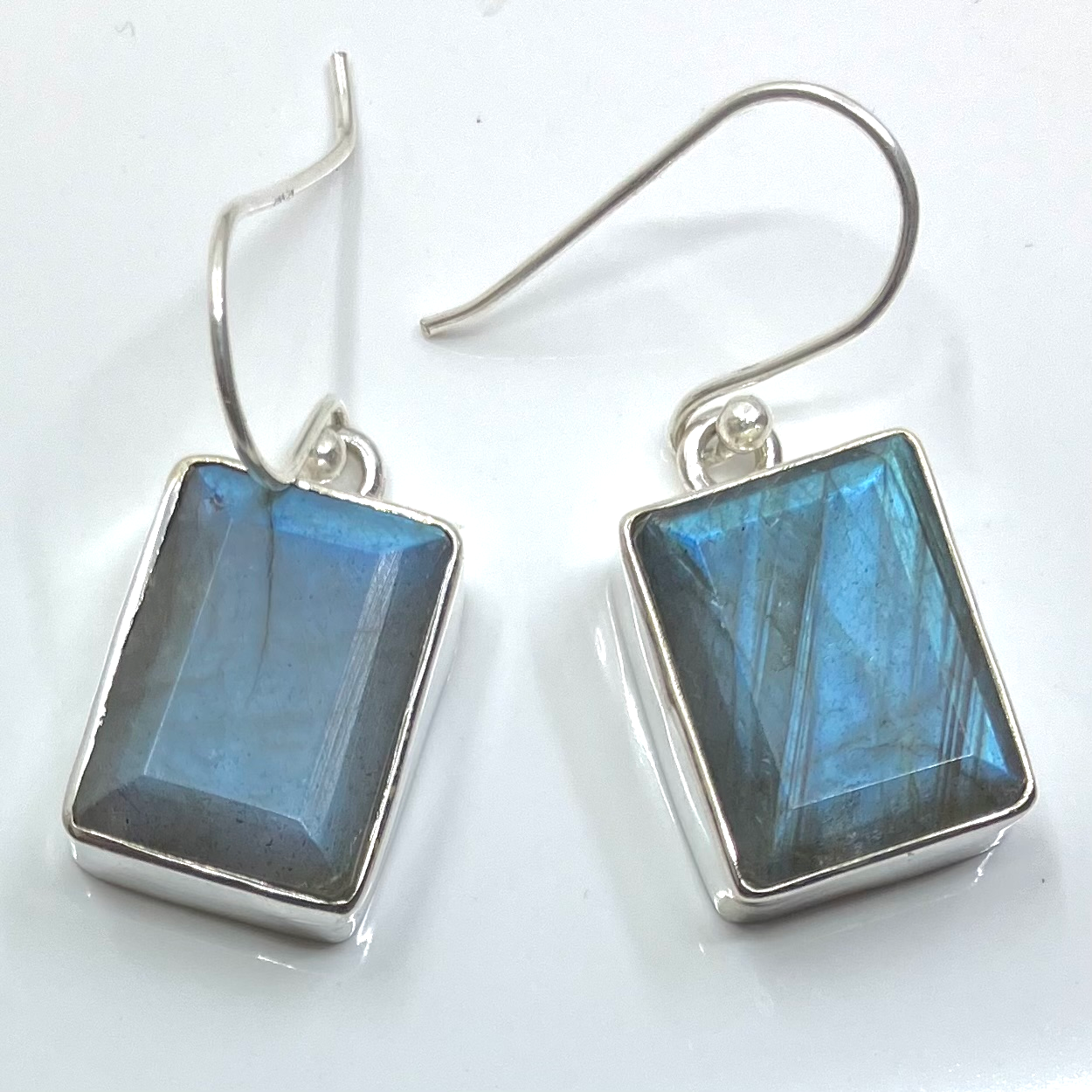 Labradorite and Sterling Silver Earrings Facet Rectangles