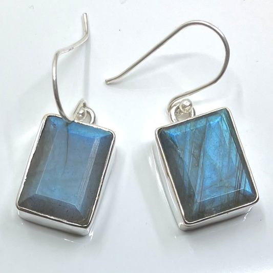 Labradorite and Sterling Silver Earrings Facet Rectangles