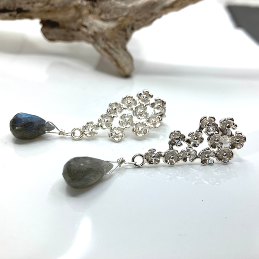 Labradorite and Sterling Silver Earrings Flowers