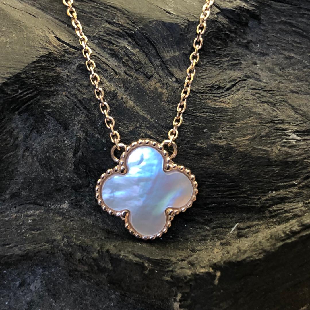 Stainless Steel Necklace with Mother of Pearl Flower