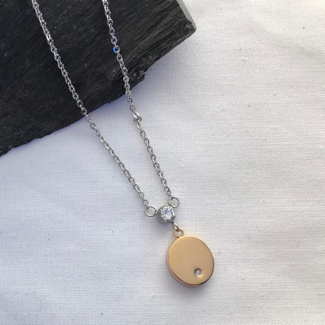 Stainless Steel Necklace Rose Gold and Silver Coloured with White CZ Stone