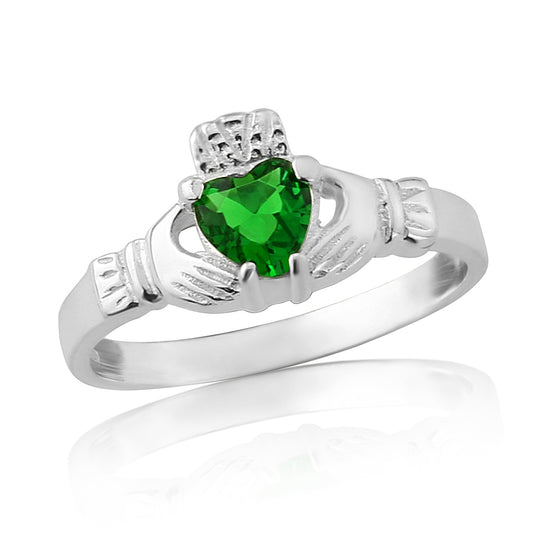 Birthstone Claddagh Rings in Fine Sterling Silver