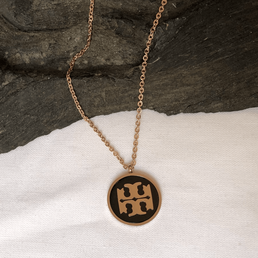 Stainless Steel Necklace with Rose Gold and Black coloured round Pendant