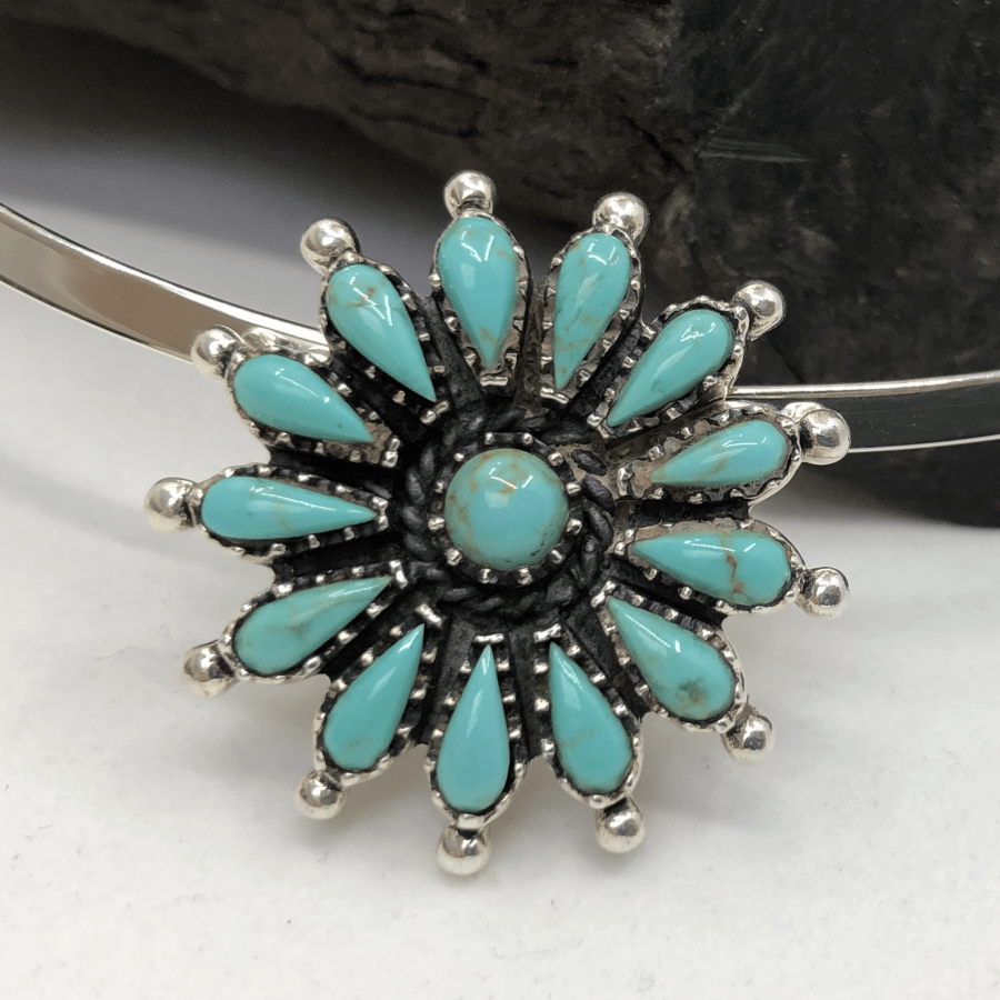 Turquoise Sun Sterling Silver Pendant and Silver Torc