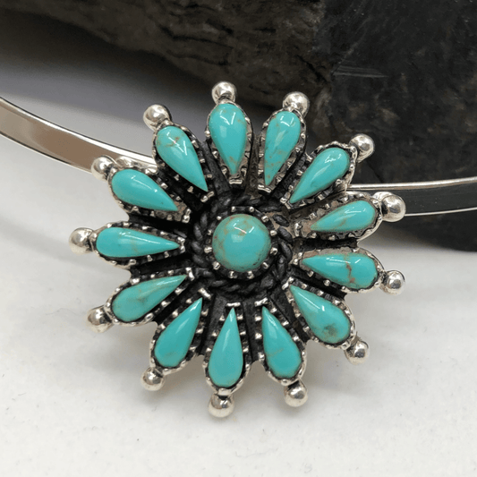 Turquoise Sun Sterling Silver Pendant and Silver Torc