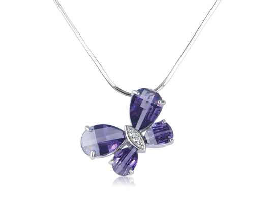 Amethyst CZ Sterling Silver Butterfly Pendant and Chain