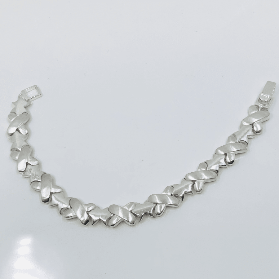 Sterling Silver Brushed and Shiny Cross Bracelet