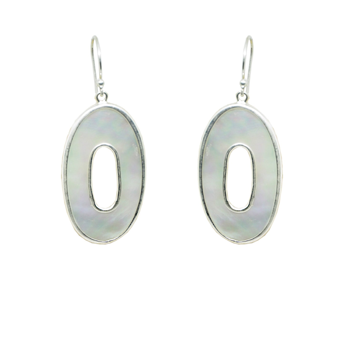 Mother of Pearl and Sterling Silver Earrings with Hook Backs
