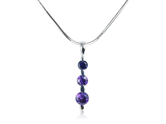 Amethyst CZ 3 Stone Sterling Silver Pendant and Chain