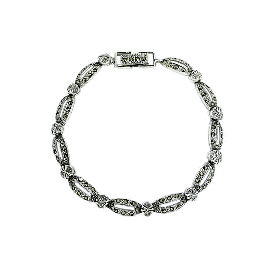 Marcasite and Sterling Silver Bracelet Open Oval Circle