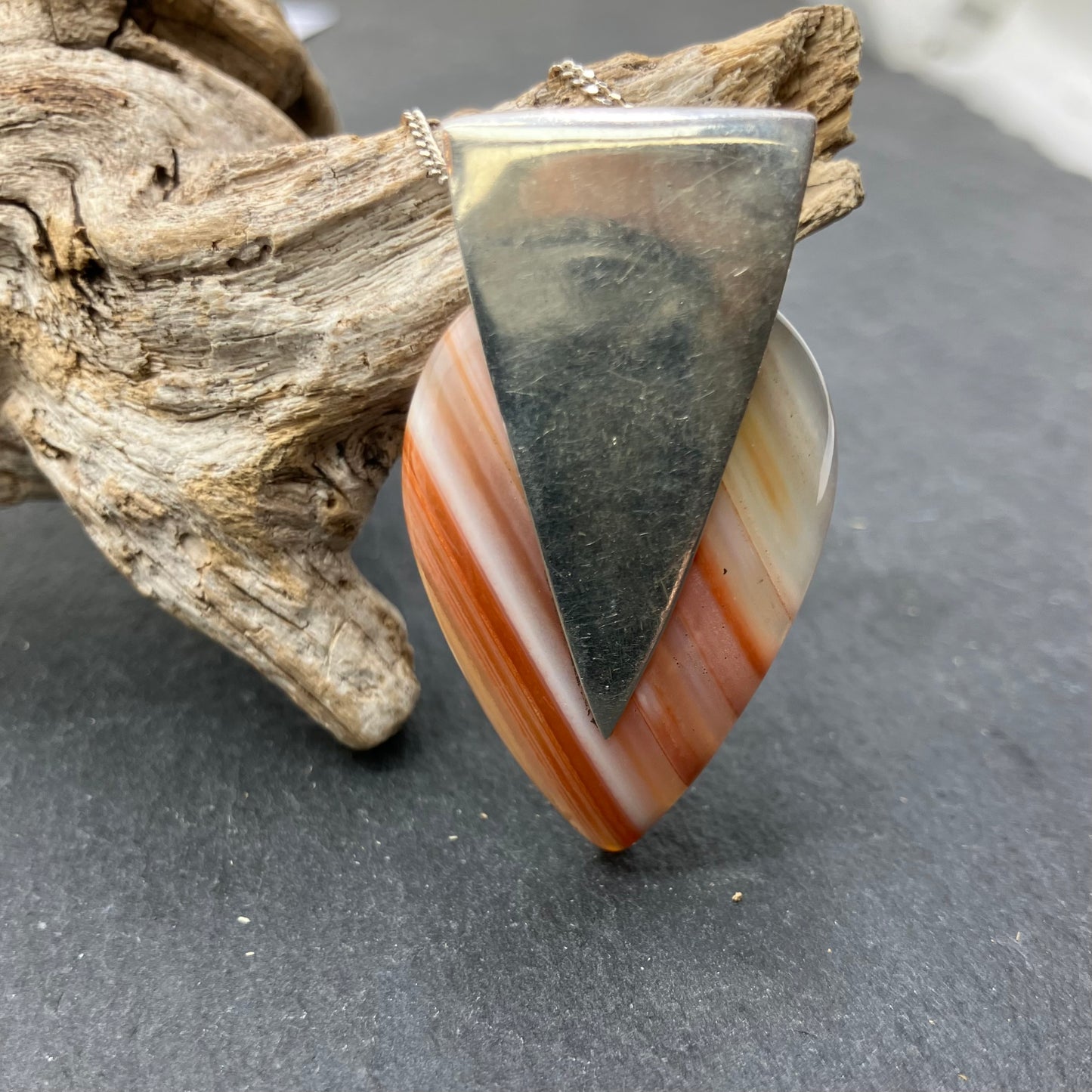Agate and Sterling Silver Pendant on Silver Curb Chain