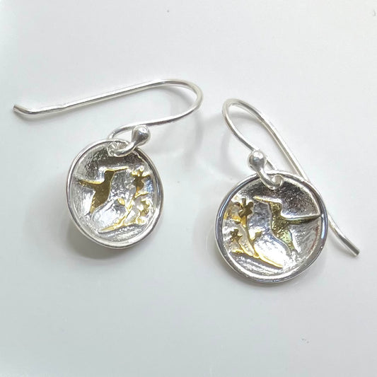 Sterling Silver Earrings with Gold Plated Bird and Flower