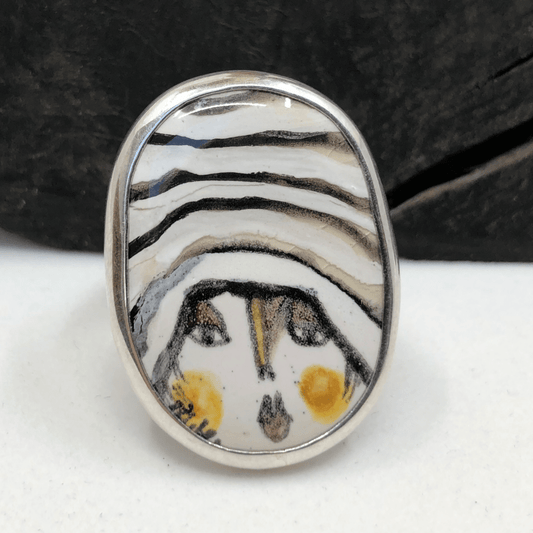 Handmade Ceramic Face in Sterling Silver Ring Noi