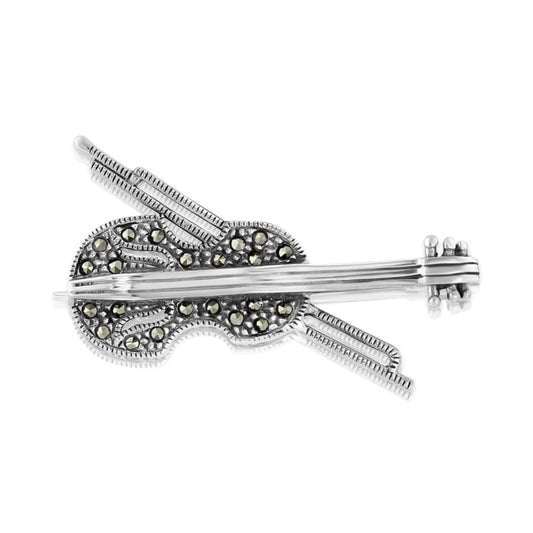 Marcasite Fiddle Sterling Silver Brooch
