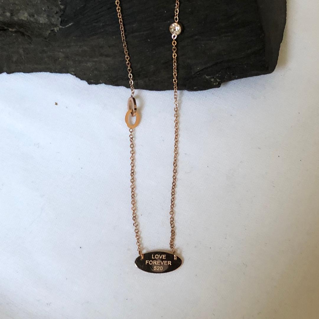 Stainless Steel Necklace with Oval pendant with Love inscription